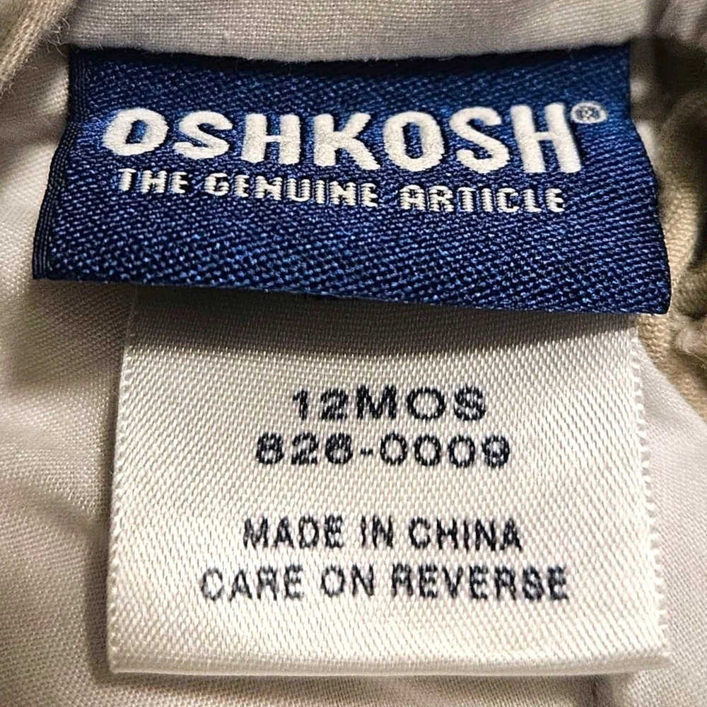 Vtg y2k OshKosh B’gosh Beige Overalls 12M Baby Boy OKB Patch Utility 100% Cotton
